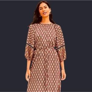 Ann Taylor LOFT Diamond Print Long Sleeve Dress